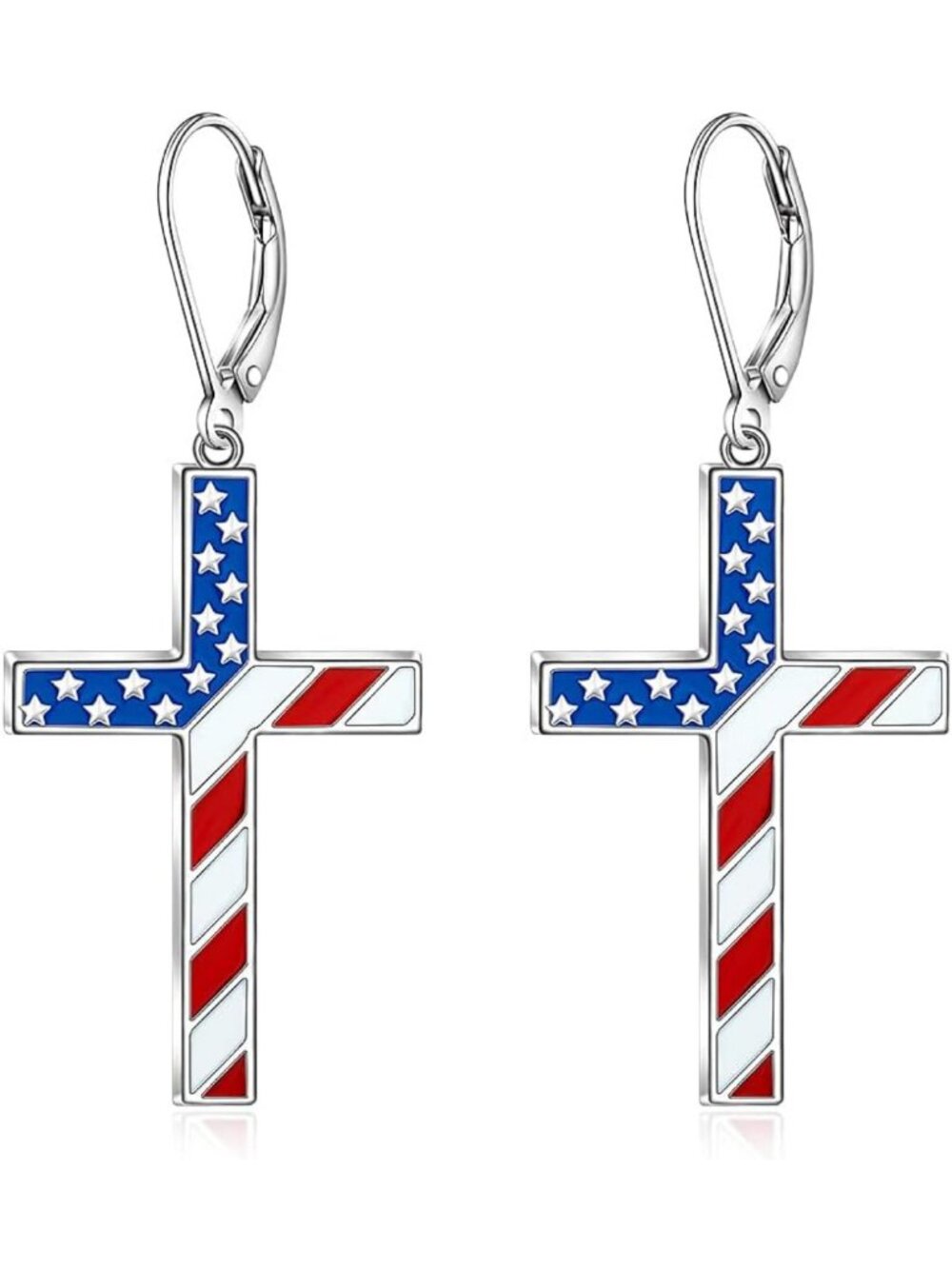 Patriotic Sterling Silver Dangle Earrings for 4th of July, USA Independence Day
